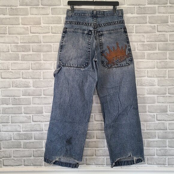 Vtg Y2K JNCO Carpenter Jeans Thrashed Grunge Distressed Skater Baggy Wide Leg - Picture 1 of 10